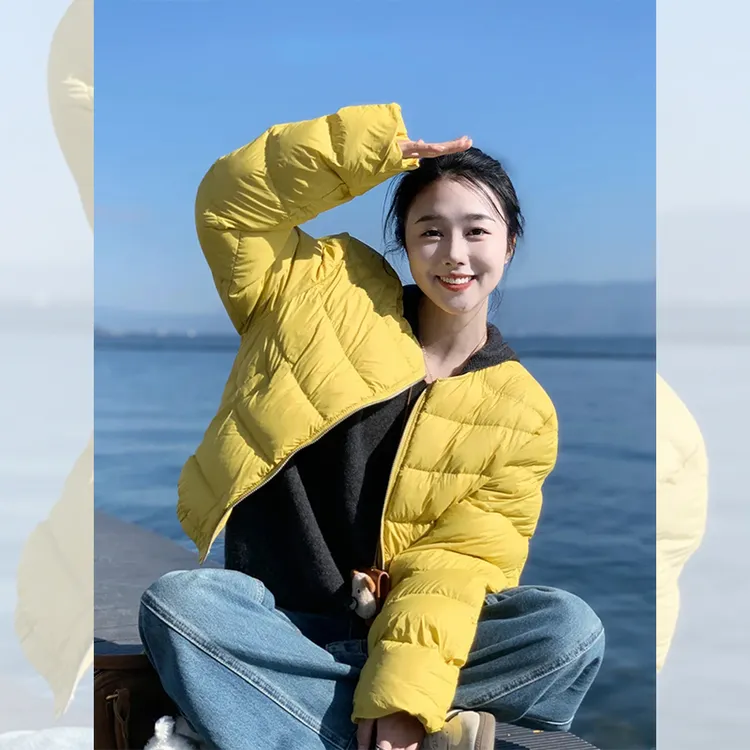 冬季穿搭独特漂亮小衫女款洋气衣服装色拉链加厚夹棉长袖棉服外套