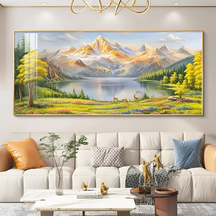 西墙壁画绿水青山沙发装饰画背景墙背景客厅挂画客厅背景墙挂画