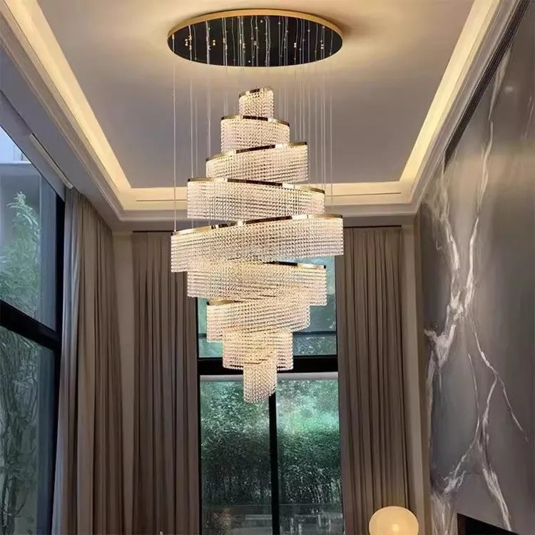 旋转楼梯吊灯现代简约大气别墅loft中空水晶装饰客厅复式楼大吊灯