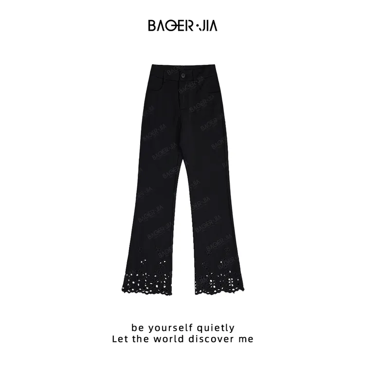 1-【花边小黑裤2.0】宝儿家含幂BC98825308XQ慵懒风镂空微喇小黑裤