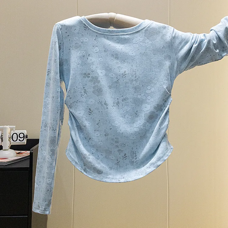 爆款大码女装春秋季微胖mm扎染t恤巨显瘦遮肉内搭打底衫洋气上衣