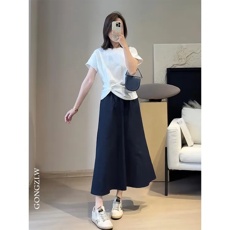 韩系夏日穿搭一整套设计感时尚简约百搭T恤女气质显瘦半身裙套装