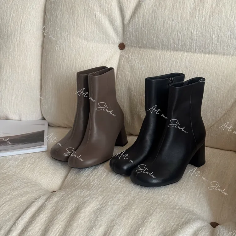 【ART ME】羊皮版秋冬复古美拉德高跟马丁靴w24545