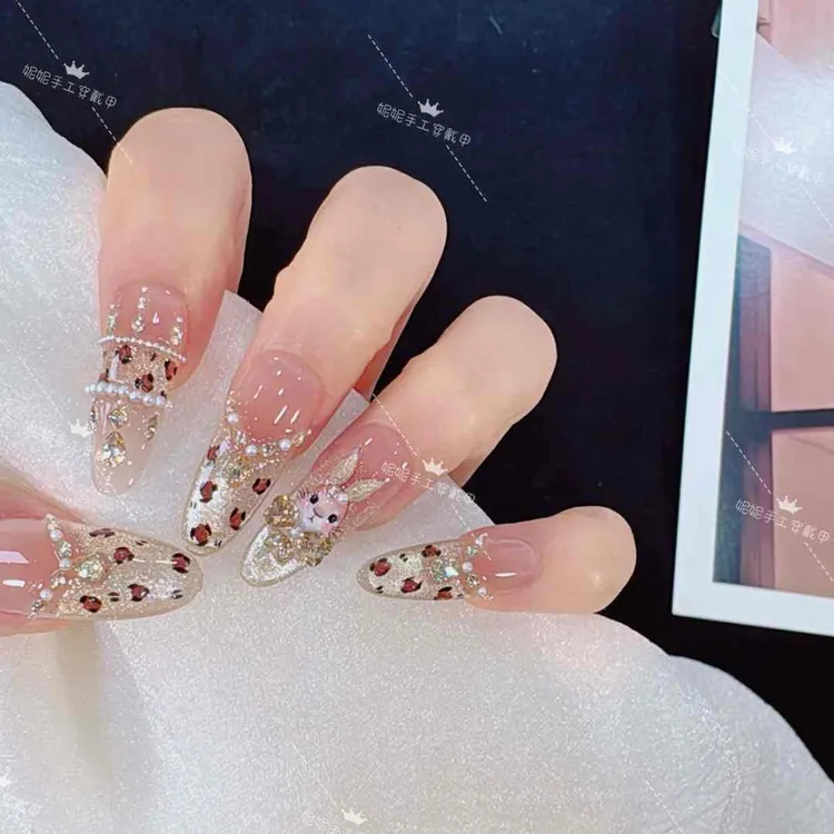 【金兔暴富】纯手工穿戴甲猫眼美甲贴片可拆卸指甲贴片10片装