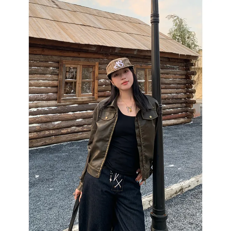 MaxDstr 美式复古正肩皮衣夹克外套女休闲高街cleanfit小众上衣潮