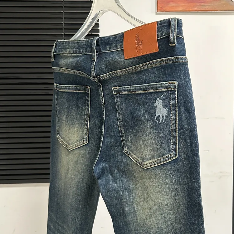 男士牛仔裤蓝色高端印花宽松休闲长裤秋季新款直筒百搭S6-1