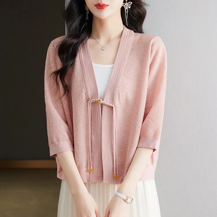 新中式小披肩外搭防晒开衫夏季冰丝针织衫女中年妈妈外套上衣薄