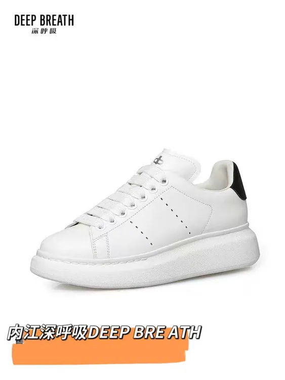 新款女鞋休闲牛皮百搭厚底增高休闲增高白色板鞋小白鞋白色女款鞋