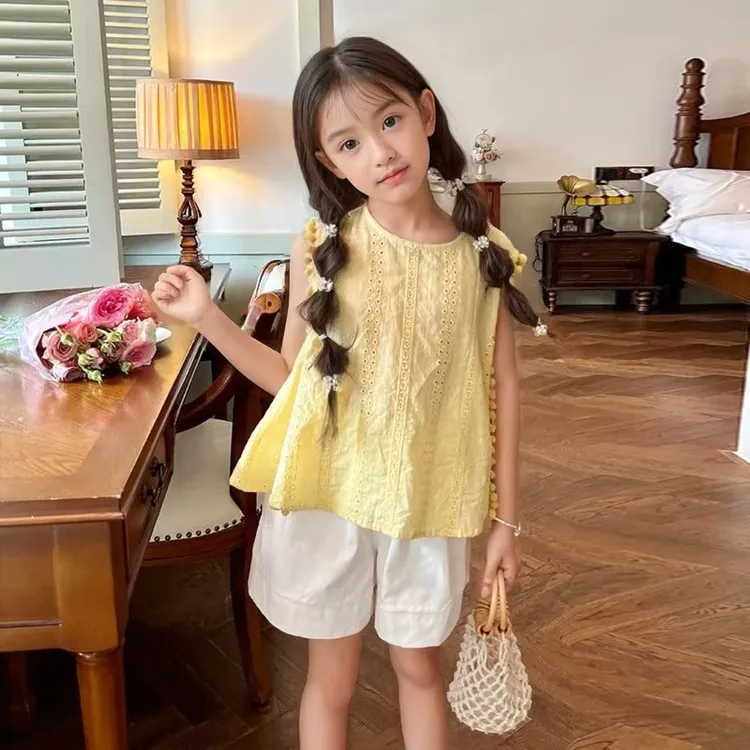 夏季新款无袖清爽凉快时尚洋气韩版圆领甜美棉布套装童装夏装儿童