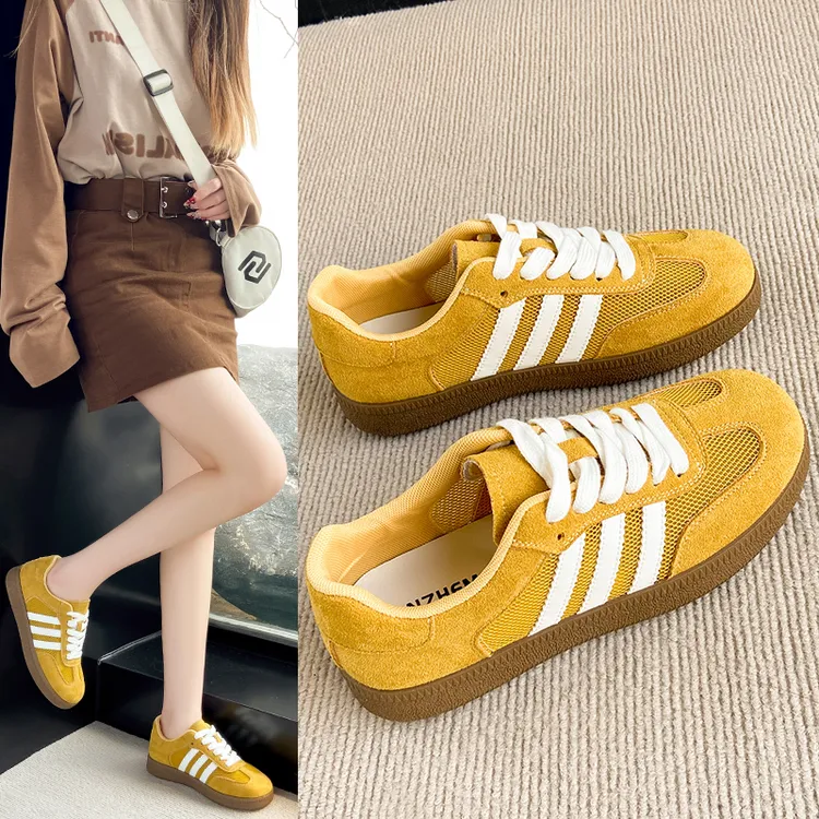 轻便网面德训款女鞋女黄色春夏季新款百搭校园风运动休闲板鞋鞋子
