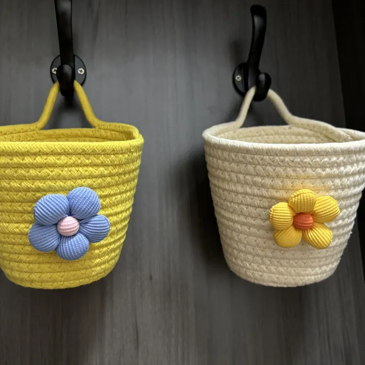 手工编织棉绳收纳框钥匙化妆品整理筐床头吊篮棉线杂物收纳篮可爱