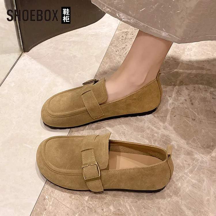 SHOEBOX鞋柜平底勃肯单鞋女春夏豆豆鞋一脚蹬孕妇鞋复古乐福鞋