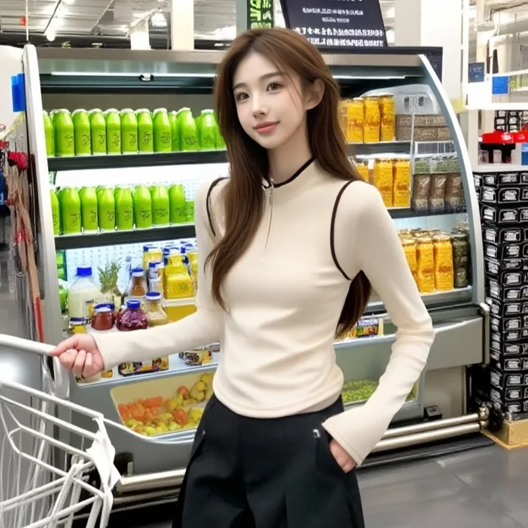 YINYUZHI/吟雨枝女装洋气时髦气质立领休闲拼色拉链加绒秋冬5722