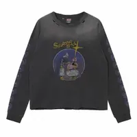 SOULDIVE 魔人布欧长袖印花水洗渐变褪色短袖破坏vintage tee