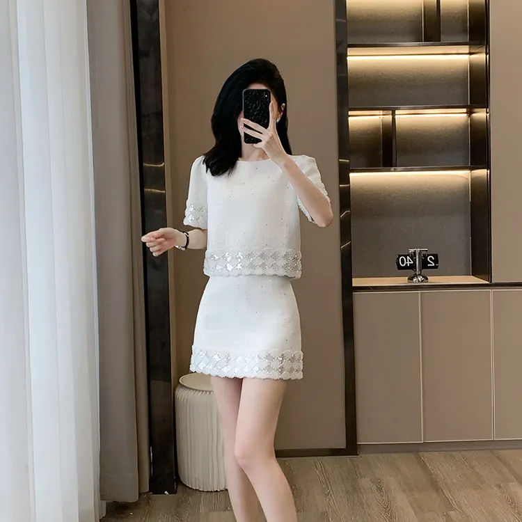 小香风高端轻奢套装女短款短袖上衣半身裙两件套夏季新款气质女装
