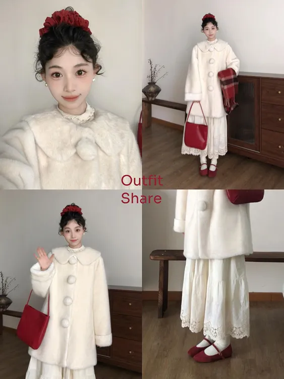 2025新款小雪球娃娃领染尖环保皮毛一体中古风毛毛外套秋冬