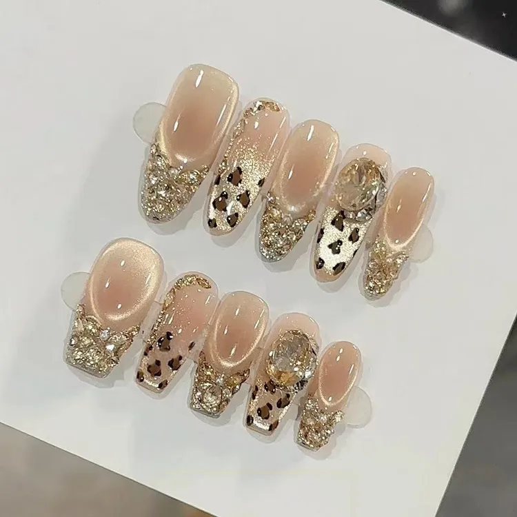 【摩登豹纹】美拉德法式豹纹爆闪锆石纯手工穿戴甲气质款显白美甲