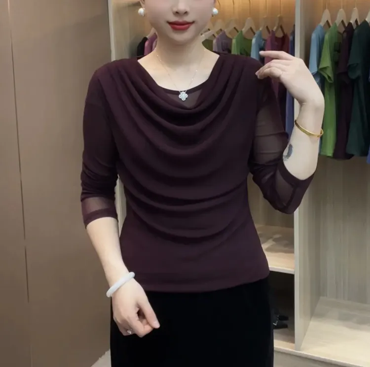 秋季新品长袖堆堆领打底衫百搭女上衣高长袖t恤女2025新款爆款