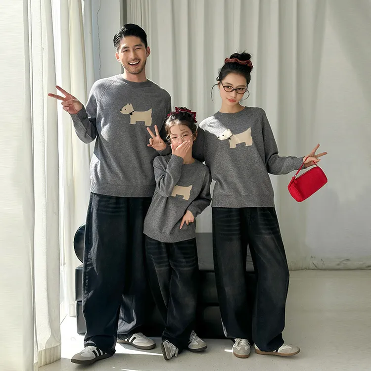 亲子装一家三口毛衣秋冬季母女针织衫儿童衣服韩版母子装保暖上衣