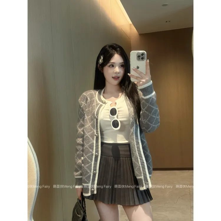 萌面侠【乖乖千金】千金风小香毛织开衫百搭半身裙3879M6631M7022A