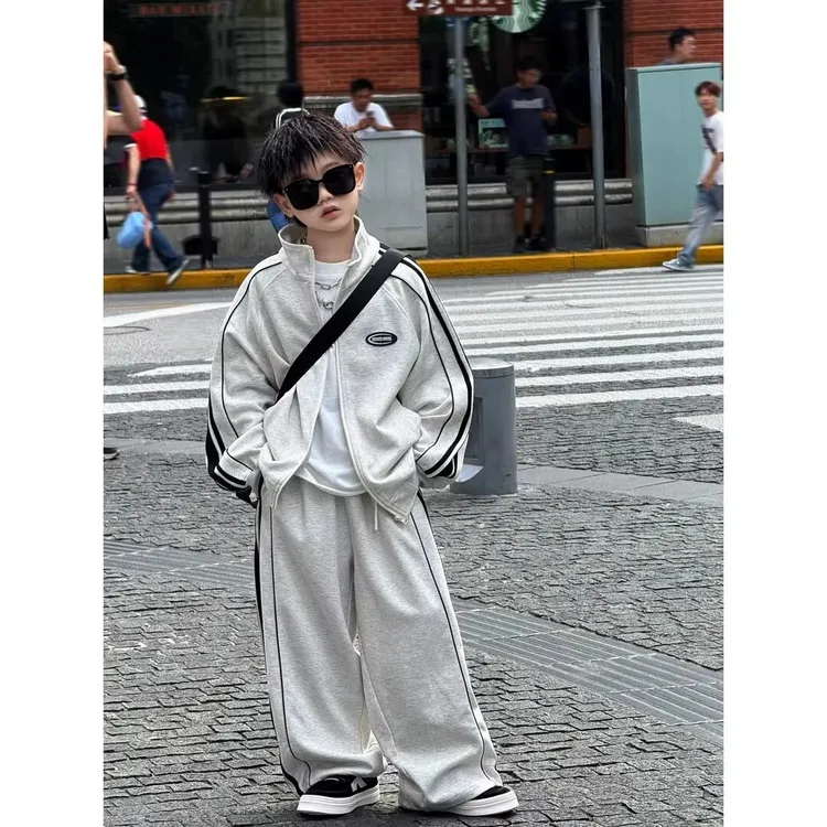 男童套装春秋装2025新款男孩帅气时髦痞帅外套儿童运动两件套潮酷