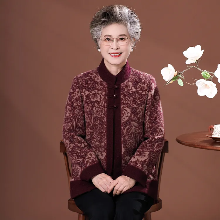 中老年妈妈秋冬装呢子水貂绒大衣毛呢女款喜婆婆老人奶奶秋季外套