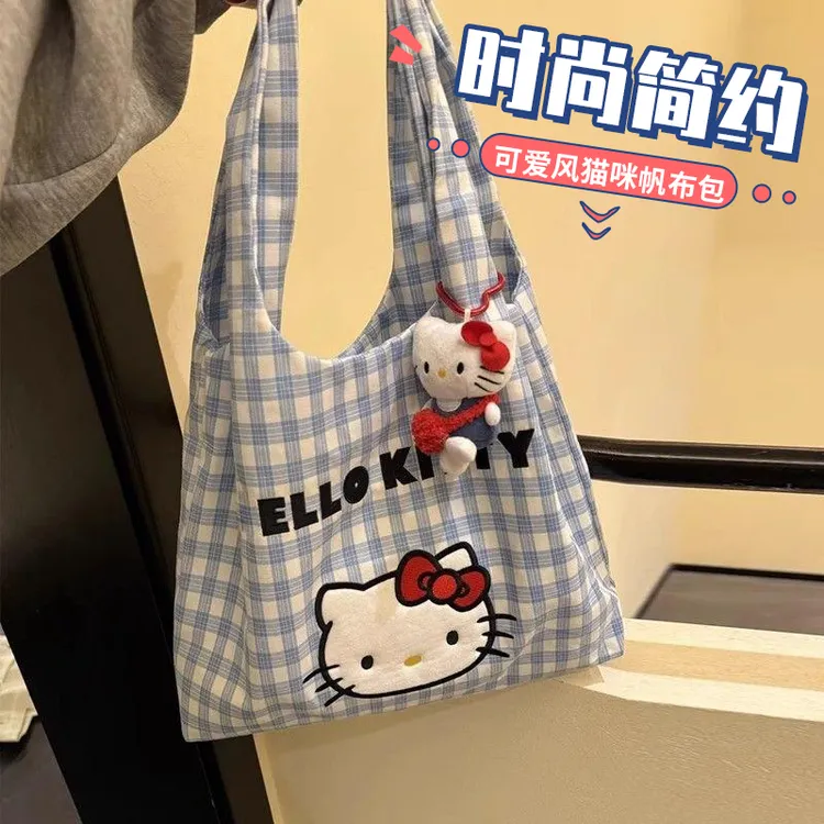 新款可爱风kitty帆布包手提单肩斜挎包夏季通勤大容量新款挎包