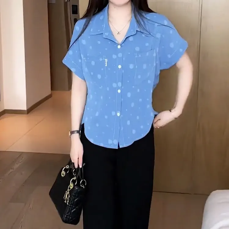 时尚洋气减龄波点衬衫女2025夏季新款舒适显瘦百搭小个子短袖上衣
