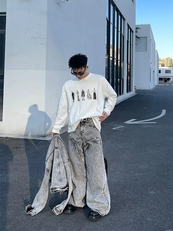 美式重磅280G双纱纯棉宽松休闲长袖T恤男厚款圆领潮牌上衣韩版ins