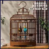 鸟笼子全仿制画眉鸟笼川笼八哥鸟笼子大号全套配件手工老竹