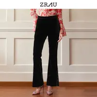 【达人专属】ZRAU秋冬款轻奢复古丝绒喇叭裤91150441003