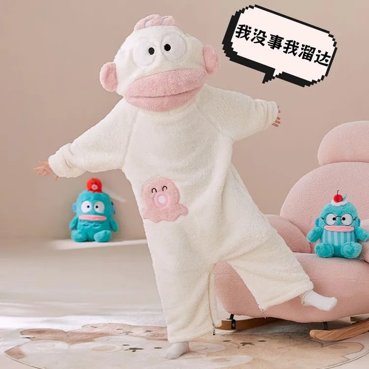 儿童睡衣连体秋冬季加厚珊瑚绒男童法兰女童冬天丑鱼睡袍浴家居服