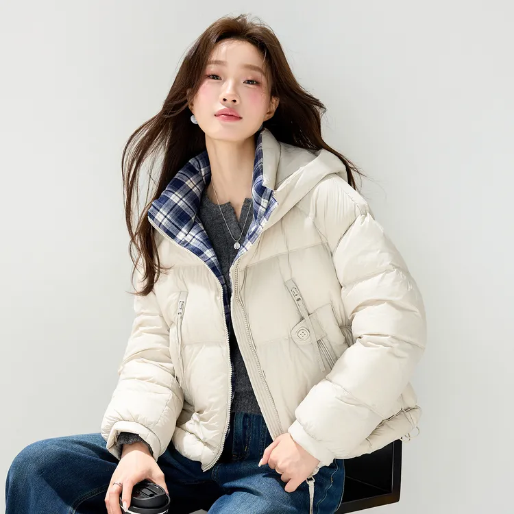 8055休闲连帽短款90白鸭绒羽绒服女冬季加厚保暖宽松百搭时尚外套