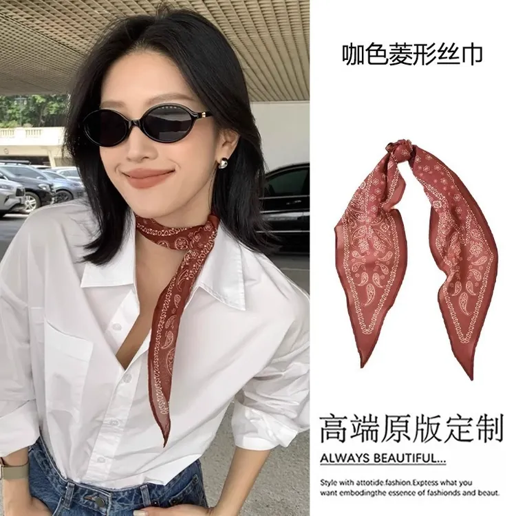 美式复古腰果花长条丝巾飘带绑发带搭配春季百搭系脖颈饰柔软领巾