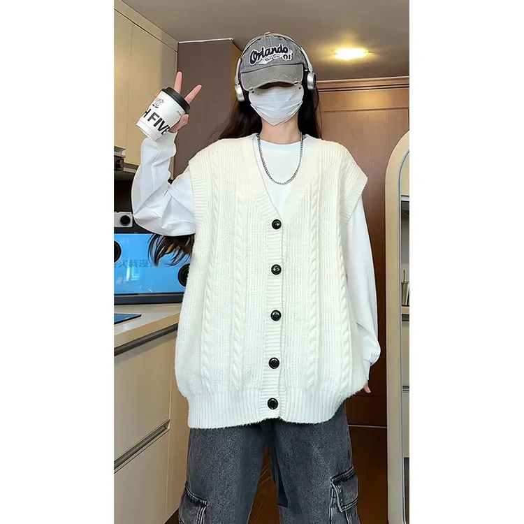 麻花提花针织衫马甲男春秋高级感慵懒风宽松开衫毛衣无袖背心坎肩