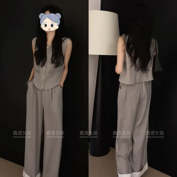 2025春夏新款时尚显瘦气质女士网红洋气两件套百搭款D5307