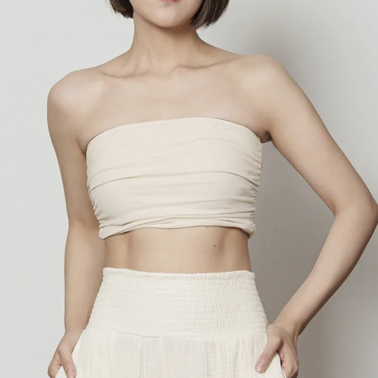 AddOne+1正品小众瑜伽运动亲肤高弹褶皱防滑抹胸背心（含胸垫）