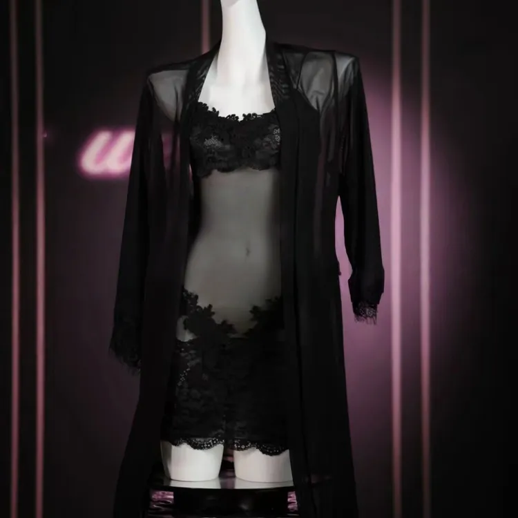 纯欲天使（80-150斤）性感蕾丝睡衣美背腰线鲨手网纱吊带睡裙法式