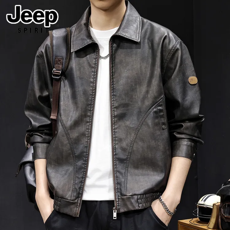 JEEP吉普美式复古2025新款皮衣男士外套春秋款大码休闲机车风夹克