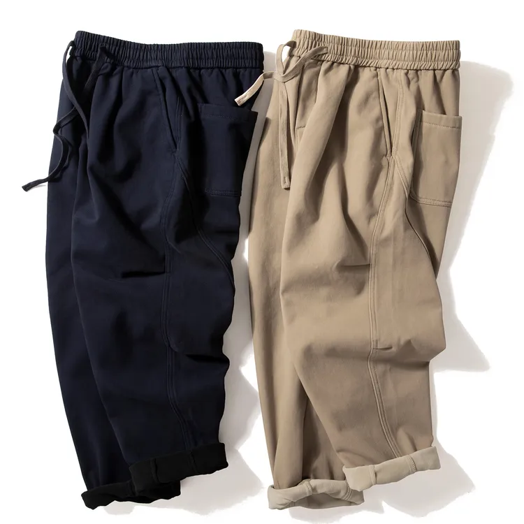 Enbi Simcotton加绒裤子男冬季宽松阔腿裤百搭加厚保暖休闲长裤