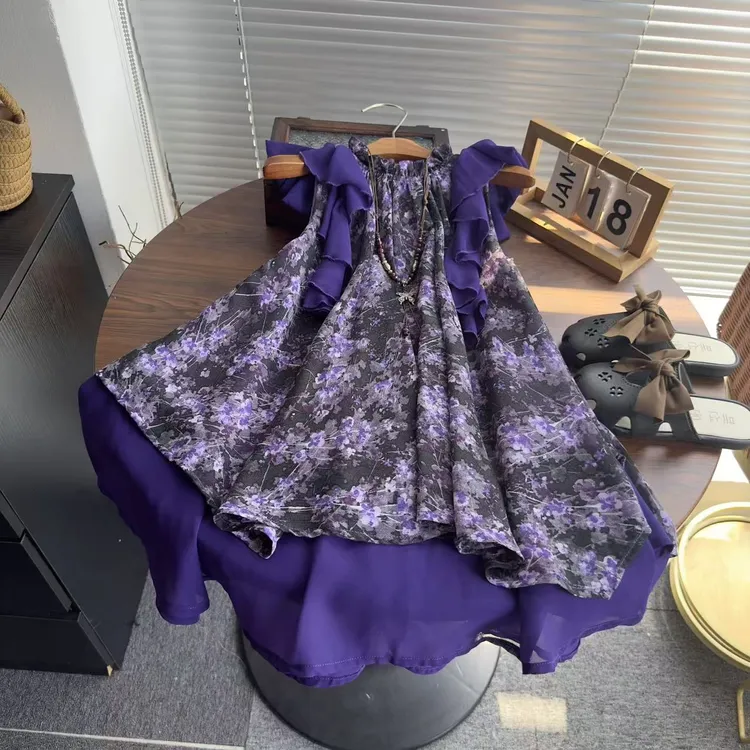 女童夏装连衣裙20252夏季新款女孩无袖碎花裙