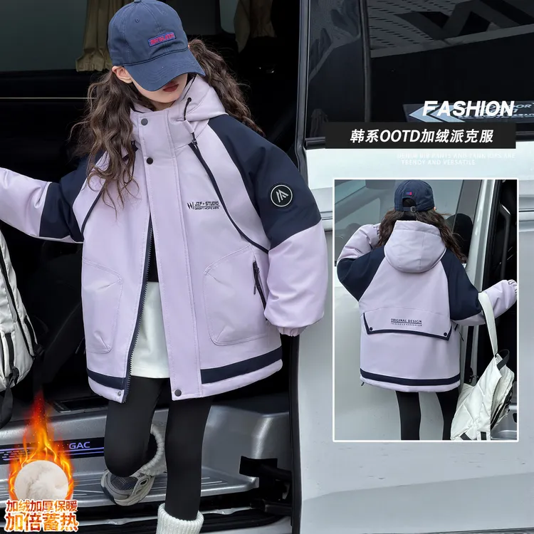 女童冬季新款韩系保暖加绒派克服中大童6-12岁少女洋气时尚外套潮
