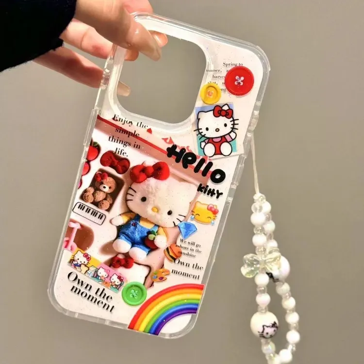 可爱简约纽扣彩虹kt手机壳适用苹果华为OPPOvivo小米大孔手链gk