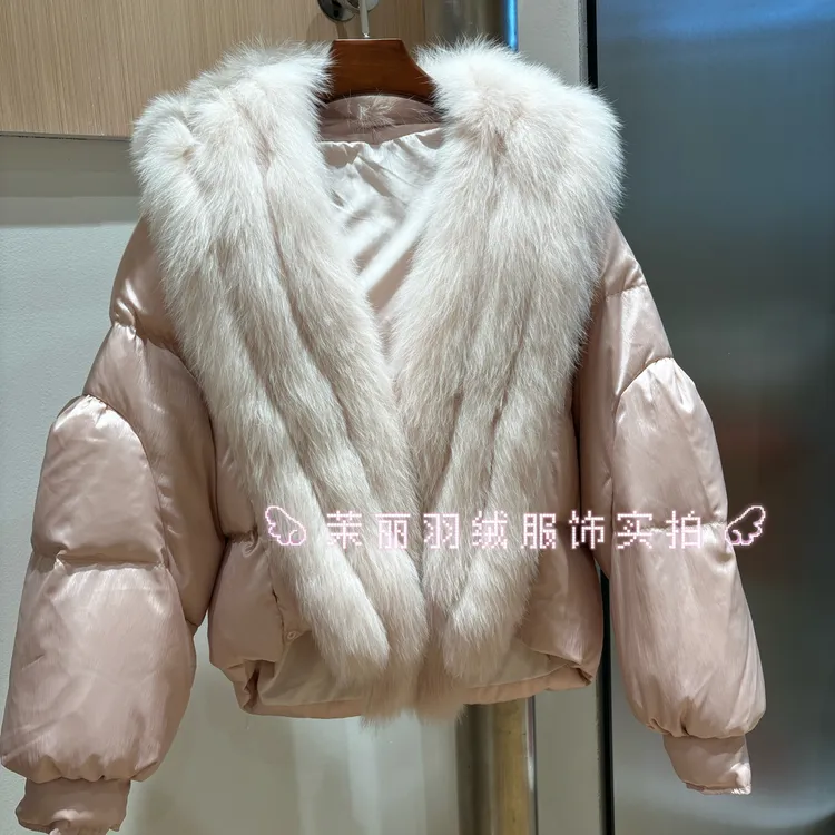 富家千金战袍!高端2025冬季进口超大狐狸毛大鹅绒羽绒服海宁皮草