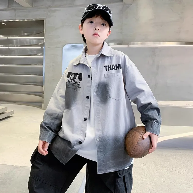 男童春装外套2025新款儿童衬衫春秋中大童扎染衬衣薄款潮帅气时髦