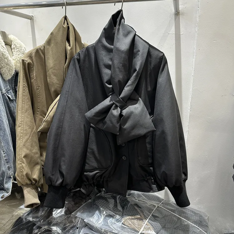 大立领围巾羽绒服女冬季新款韩版中长款宽松保暖荷叶边白鸭绒外套