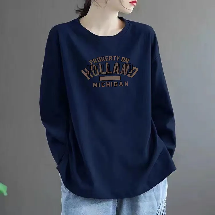 清仓捡漏～100%纯棉时尚宽松T恤女长袖秋冬休闲打底衫减龄气质上