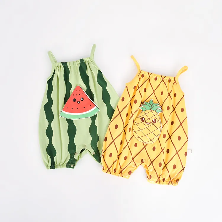 男女宝宝新款背心连体衣夏装棉婴儿吊带哈衣薄款夏装爬服外出服gt