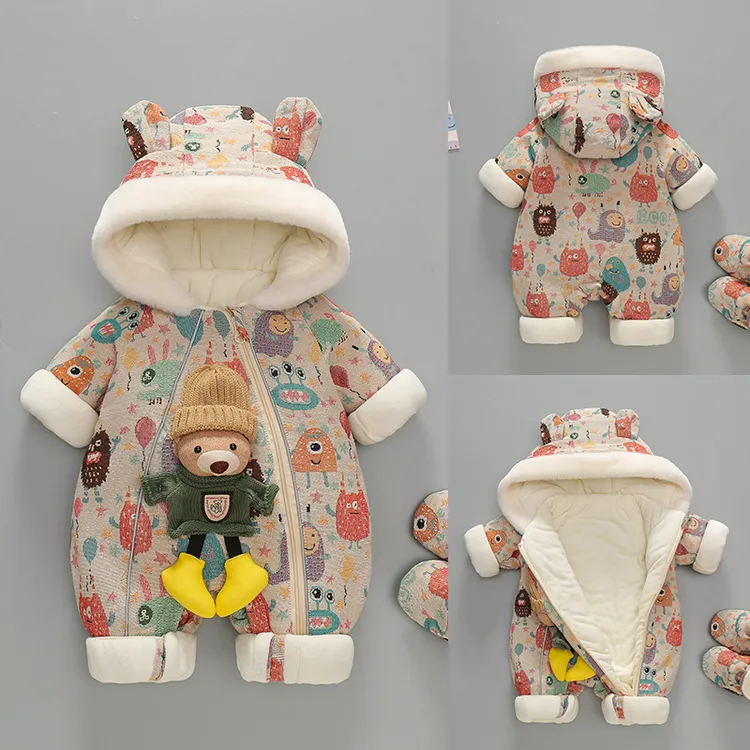 婴儿连体衣宝宝新生儿连体衣初生衣服冬装外出服印花保暖加厚抱衣