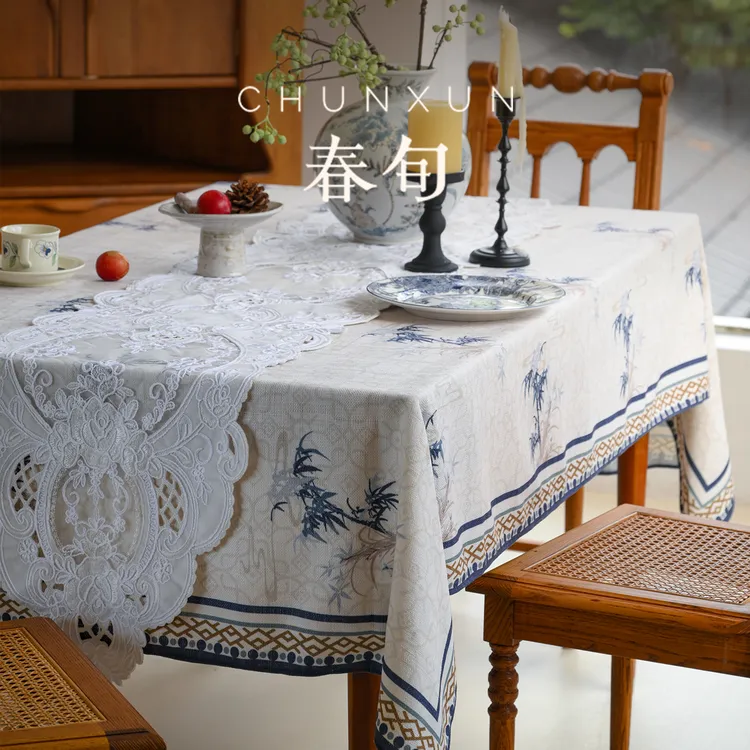春旬/新中式桌布轻奢高级感防水防烫复古棉麻布艺餐桌盖布防尘布